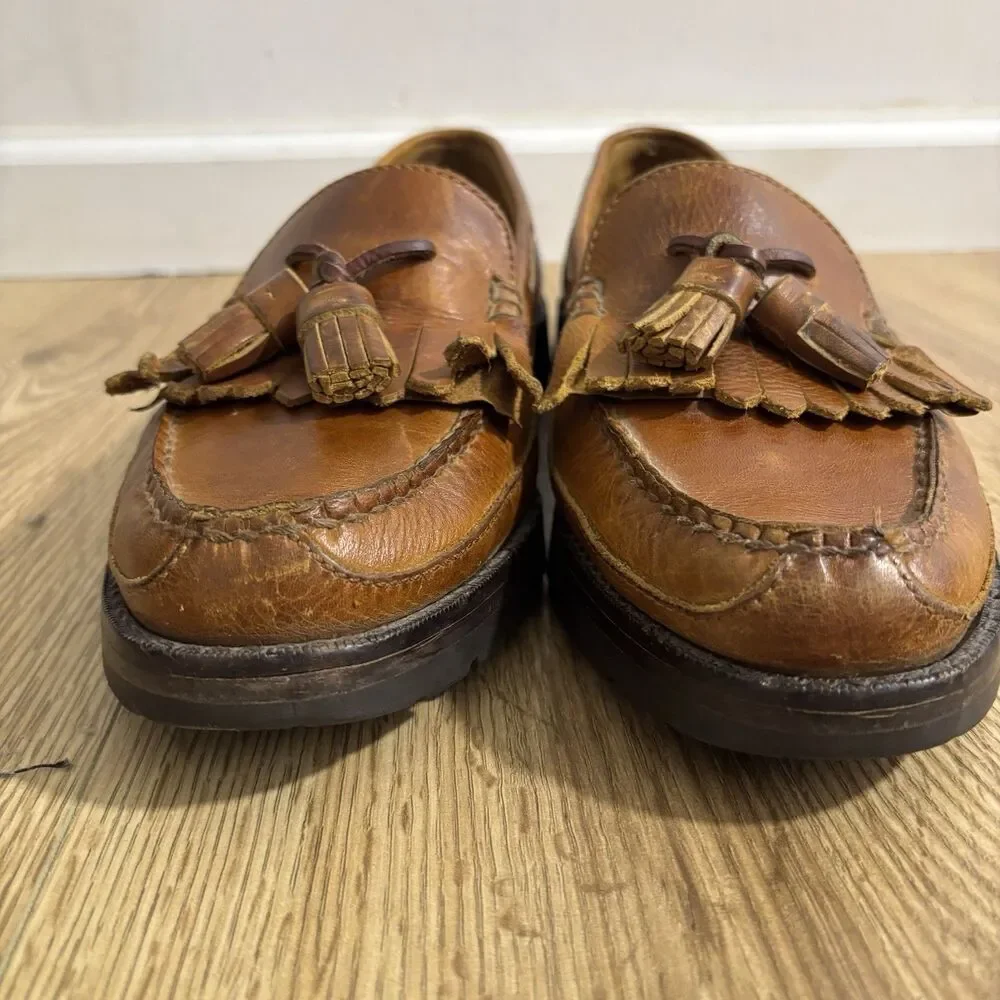 Polo Ralph Lauren Loafers Mens 11 D Brown Leather Lug Sole Tassel Kiltie Vintage